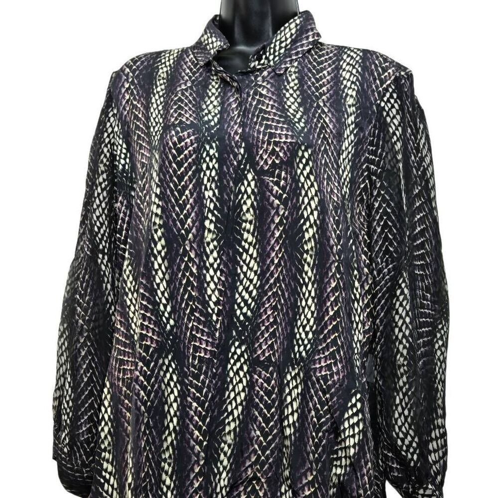 Animale Blouse Size 40 100% Silk Snakeskin Print Open Back Button Down - Picture 2 of 8